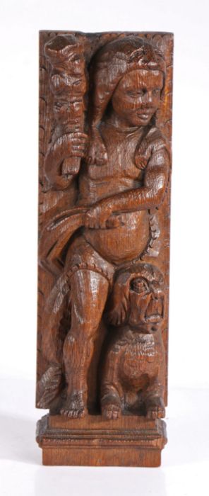 An interesting early 17th century oak figural carving, English, circa 1600-40 Designed with a Wild - Image 2 of 2