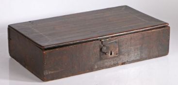 An early 18th century oak boarded box, with simulated painted decoration, English, circa 1720 The