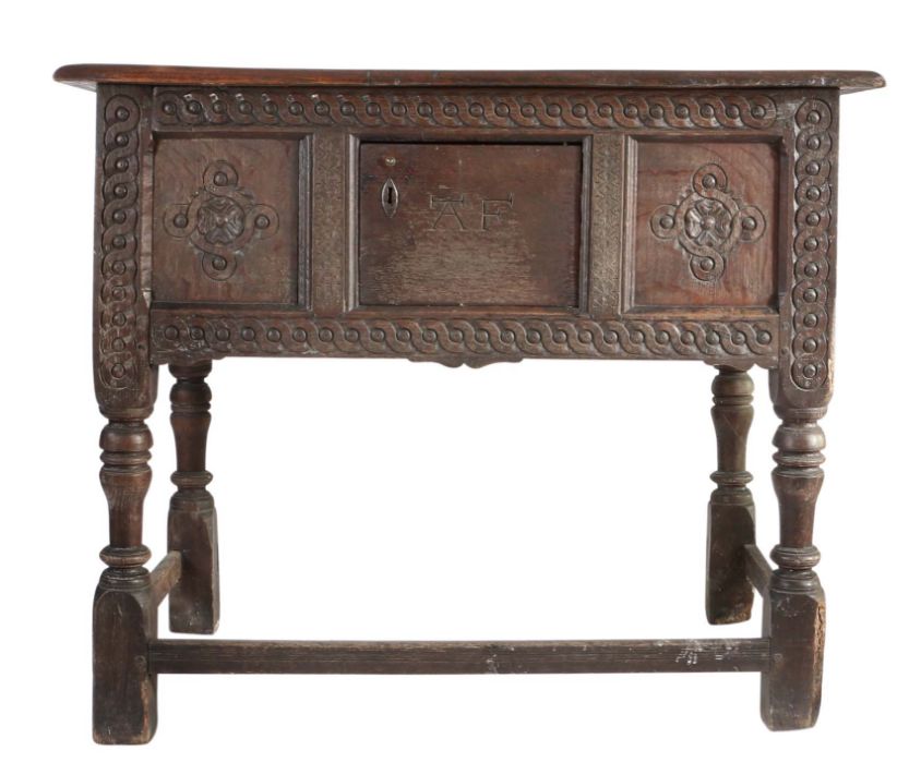 An Elizabeth I joined oak table with enclosed cupboard/table hutch, Gloucestershire, circa 1600