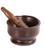 An 18th century ash mortar footed bowl, with original pestle, English Of squat tulip-shaped form,