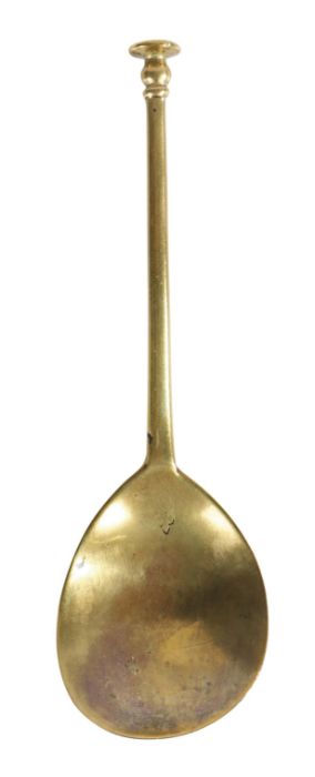 A latten ball seal-knop spoon, English, circa 1600 Having a flattened hexagonal tapering stem and - Image 2 of 6