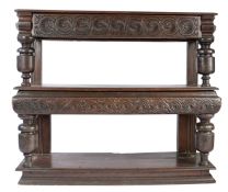A small Charles I oak three-tier buffet or court cupboard, West Country, circa 1630 The top of two