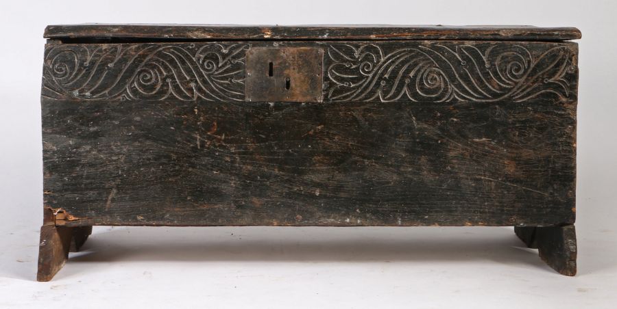 A Charles I  elm boarded chest, West Country, probably Devon, circa 1630 and later Having a single - Image 3 of 4