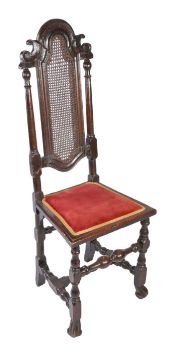 A William & Mary ebonized beech high back chair, circa 1690 Having an arched scroll-carved cresting, - Image 2 of 4