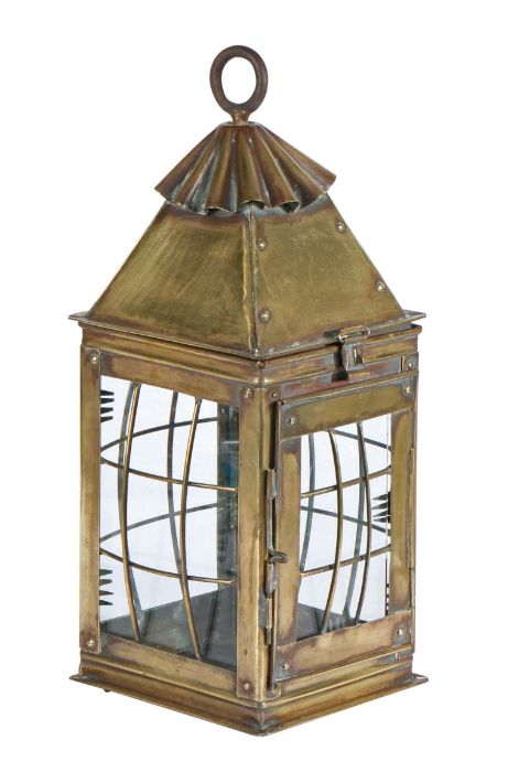 A 19th century sheet brass pendant lantern, Dutch Of riveted strip and rolled construction, with - Image 2 of 3