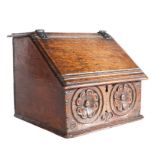 A particularly small and rare Elizabeth I oak boarded desk box, circa 1600 The top and hinged