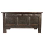 An Elizabeth I joined and clamped oak coffer, North Country, circa 1580 The boarded top with