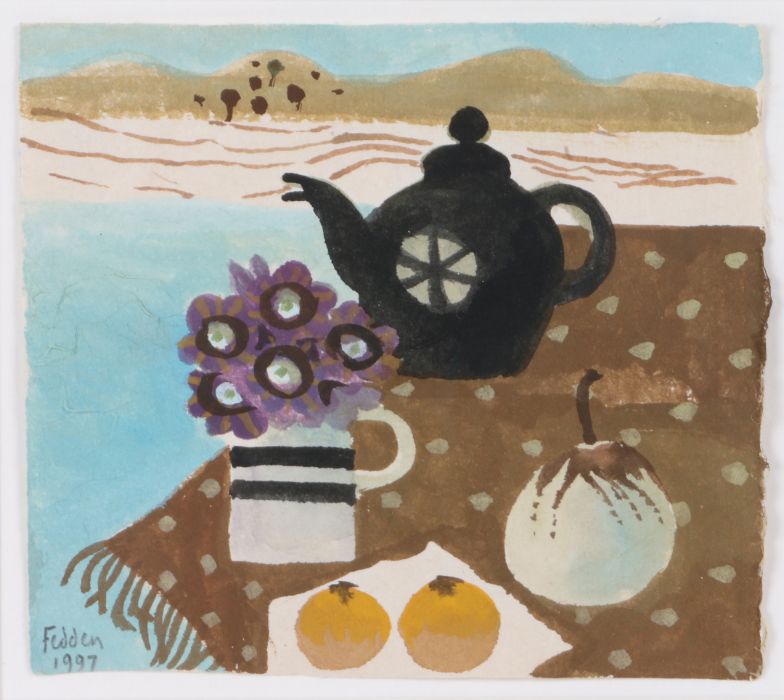 Mary Fedden RA, (British, 1915-2012) 'Still Life, Flowers and Fruit' signed and dated 1997 (lower
