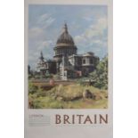 Original travel poster, Britain - London, Circa 1950, depicting St. Paul's Cathedral, published by
