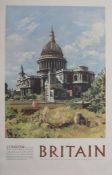 Original travel poster, Britain - London, Circa 1950, depicting St. Paul's Cathedral, published by