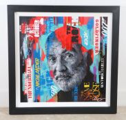 Zinsky (British, Contemporary) 'Sean Connery' signed (lower right), mixed media on canvas 76 x