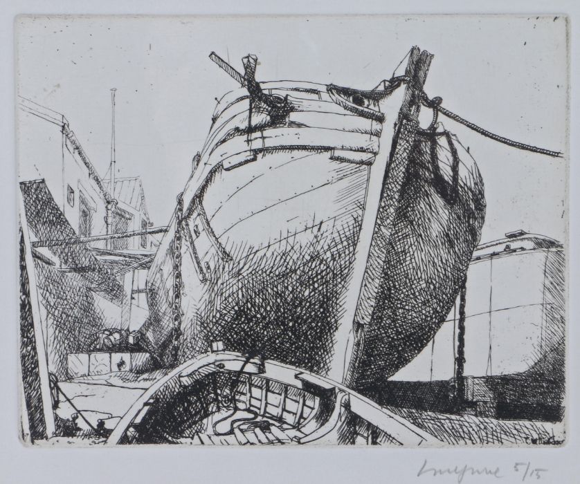 James Lovegrove ARCA RE (Hong Kong, 1922-1997) 'Wood Wharf, Greenwich' Etching, circa 1950, on wove,