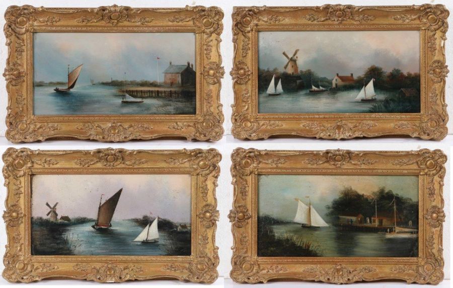 Charles Beaty (British, act 1878-1956) Broadland Scenes three signed, group of four oils on board 19 - Image 2 of 2