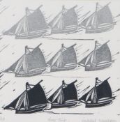 Nicholas Barnham, (British, 1939-2021)  'Nine Ships'  Linocut, on wove, signed, titled and inscribed