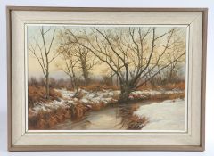 James Wright (British, Born 1935) 'Winter Stream' signed (lower right), oil on canvas 40 x 60cm (16"