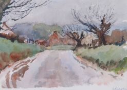Rowland Fisher RI, RSMA (1885-1969) East Anglian Landscape Watercolour, Signed (Lower right) 25 x