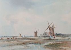 Arthur Edward Davies R.B.A, R.C.A (British, 1893-1988) 'Three Mills, Runham Marshes, Norfolk'