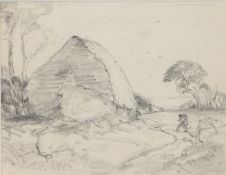 Peggy Somerville (British, 1918-1975) Haystack pencil drawing 21 x 27cm (8'' x 10.5'') 'Artist’s
