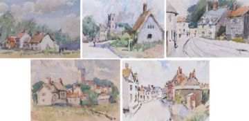 Rowland Fisher RI, RSMA (1885-1969) Views of Wangford, Suffolk  Group of five watercolours
