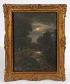 John Berney Crome (British, 1794-1842) Moonlit Scene oil on panel 38 x 28cm (15'' x 11')