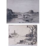 Charles Mayes Wigg (British, 1889-1969) 'Yarmouth' & 'Bolton Bridge' both signed, two etchings 13