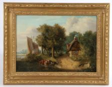 Attributed to Samuel David Colkett (British, 1806-1863) Woodland Scene with Cottage, Cattle and