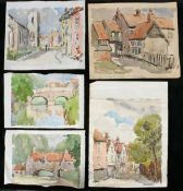 Rowland Fisher RI, RSMA (1885-1969) East Anglian views  Group of five unframed watercolours Assorted