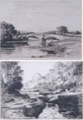 Charles Mayes Wigg (British, 1889-1969) 'Bolton Bridge' & 'The Strid' both signed, two etchings 18 x