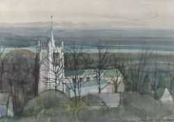 Nicholas Barnham (British, 1939-2021) 'Haslingfield Church, April 1970' signed, titled and dated (