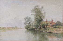 Arthur Gerald Ackermann R.I (British, 1876-1960) River Landscape with Cottage and Anglers signed (