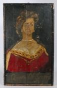A 19th Century Folk Art painted Public House sign, the painted figure with pearls and a red dress,