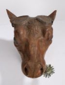 A large 18th/19th Century French Butcher's wooden trade sign, carved as a Cow head with a later