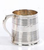 Victorian silver tankard, London, marks rubbed, the tapered ring turned body with arched handle, 7.