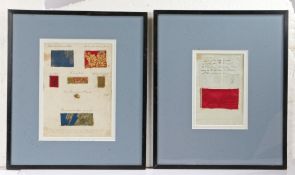 Queen Victoria interest, two framed sheets with applied fabric, the first sheet with the explanation