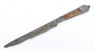 A 16th Century Tudor period knife, with a steel blade, pinned grip and pommel to the end, 10cm