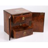 A Good Victorian burr walnut humidor, circa 1860, the rectangular top with a crest inset in white