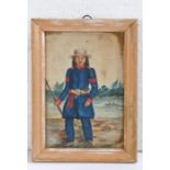 Rare 19th Century primitive watercolour, of an American Indian tracker, the figure dressed in blue