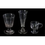 19th Century glass, to include a custard cup with thumb moulding and loop handle, 7.5cm high, an ale