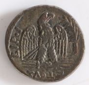 Roman silver coin, Nero Tetradrachm, 63AD, Antioch provincial. Obverse: Laureate bust of Nero facing