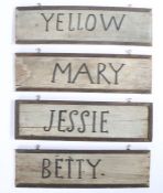 A charming set of early 20th Century American stable signs, named for the horses YELLOW, MARY,