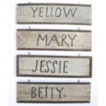 A charming set of early 20th Century American stable signs, named for the horses YELLOW, MARY,