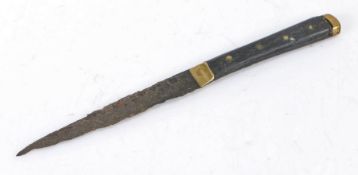 A 16th Century Tudor knife, with a steel blade and wooded pins handle, 14.5cm long