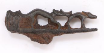 A Roman folding knife handle, 3rd Century AD in bronze with a hound chasing a hare, 6cm long For a