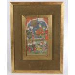 Middle Eastern school, a gouache painting with muscians in turbans and a seated figure with