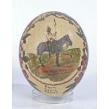 Boer War/ South Africa Military interest, a painted Ostrich egg with a 4th Royal Irish Dragoon Guard