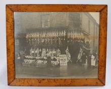 Large late 19th Century Butchers shop photograph, the butcher and children standing outside the shop