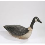 Early 20th Century decoy goose, the canvas body painted white, black and grey with the grey