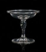 A 19th Century glass patch stand, of small proportions, the dished top with folded edge above a