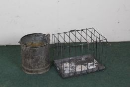 Galvanised pail, with swing handle, and a metal cage (2)
