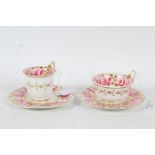 Two Spode "Cabbage Rose" cups and saucers, all decorated with pink and gilt flowers on a white